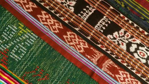Wowen textile with unique pattern from Indonesia, textured fabric background Stock Photos