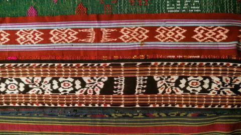 Wowen textile with unique pattern from Indonesia, textured fabric background Foto stock