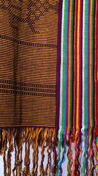 Wowen textile with unique pattern from Indonesia, textured fabric background Stock Photos