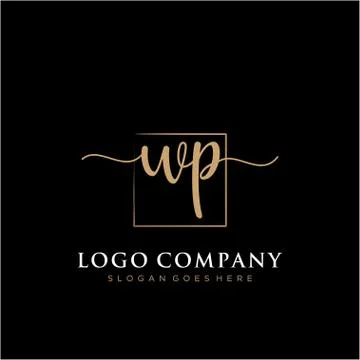 WP Initial handwriting logo with rectangle template vector Stock Illustration