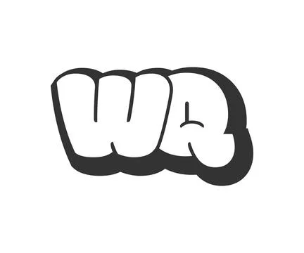 WQ logo, bubble comic lettering, rounded in graffiti style black and white .. Stock Illustration
