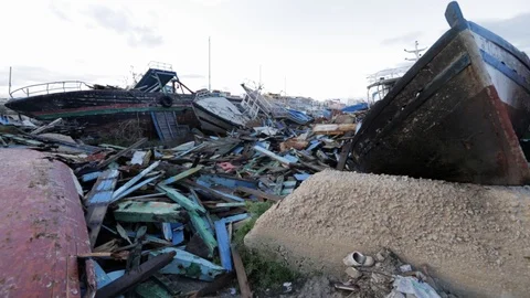 Wrack of refugee boat Stock Footage 108633736