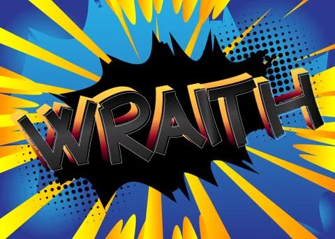 Wraith Comic book style cartoon words on abstract colorful comics background. Ilustración de archivo