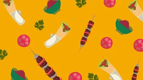 Wrap and tomato kebab background Stock Illustration