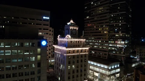 Wrap around clock tower in Portland 4k Stock Footage 100551004