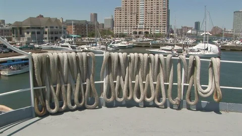 Wrap on Coast Guard Cutter docked at the inner harbor in Baltimore, Maryland USA Stock Footage 105487743