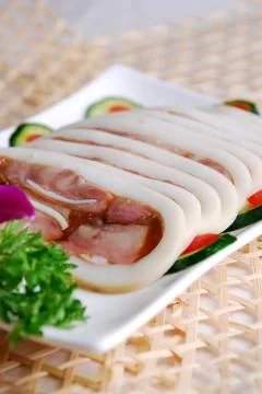 Wrap meat in squid Stock Photos