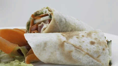 Wrap Sandwich With Vegetables Spinning Stock Footage 98193712