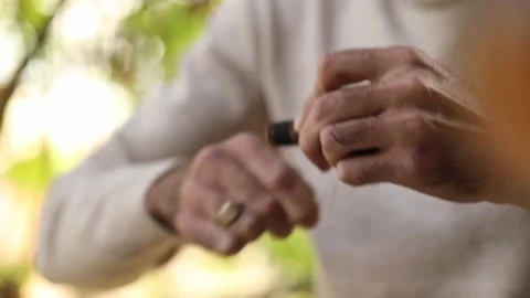 To wrap a thread around wood 2 Video stock 324813612