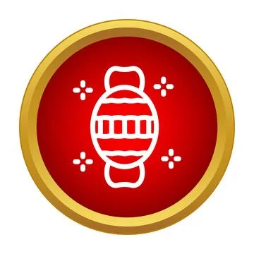 Wrapped candy icon with festive sparkles on red button Stock Illustration
