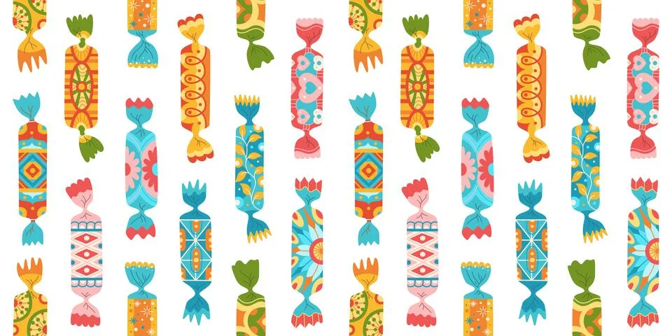 Wrapped candy ornament seamless pattern caramel bonbon lollipop boundless Stock Illustration