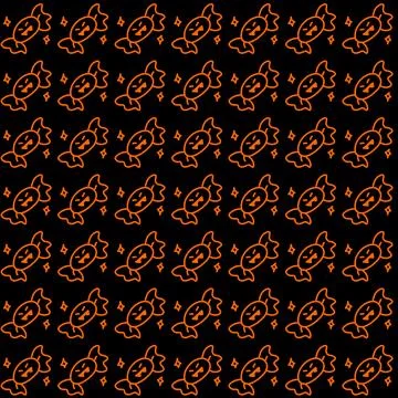 Wrapped Candy Outline Halloween Pattern on Black Background Illustrazione stock