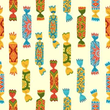 Wrapped candy seamless pattern caramel bonbon lollipop boundless background Illustrazione stock