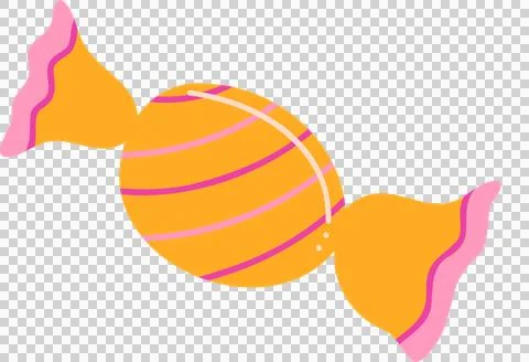 Wrapped candy is shining in flat style with orange core and pink stripes on Stock Illustration