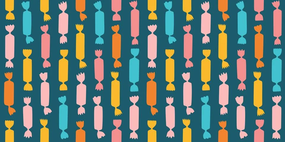 Wrapped candy silhouette seamless pattern caramel bonbon lollipop trendy Stock Illustration
