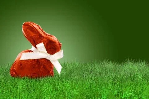 Wrapped Easter bunny on grass Stock Photos