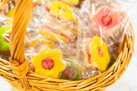 Wrapped Easter Cookie Sandwiches in Basket 写真素材