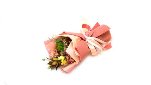 Wrapped exotic bouquet of decorative pineapple, green hydrangea and eucalyptus Stock Photos