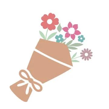Wrapped Flower Bouquet with Bow. Flat Vector Art Stock Illustration