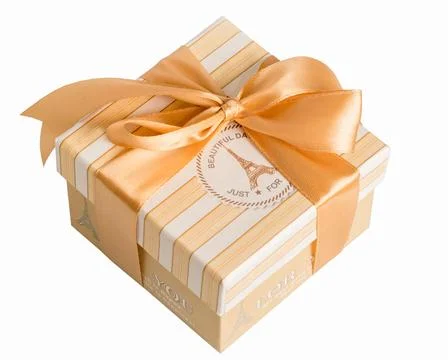 Wrapped gift, box with a bow, isolate, on a white background Foto stock