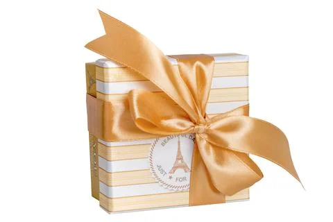 Wrapped gift, box with a bow, isolate, on a white background Stock Photos