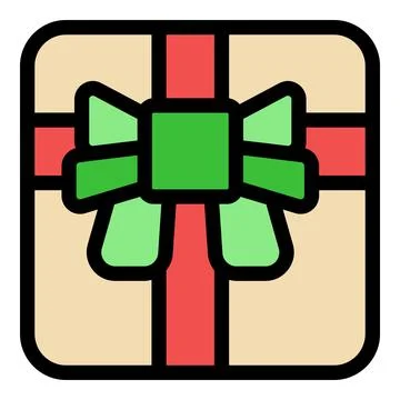 Wrapped gift box with green bow and red ribbon, holiday present icon Ilustración de archivo