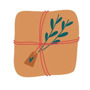 Wrapped gift box. Paper box with a gift tied with a ribbon with a tag and twi Stock Illustration