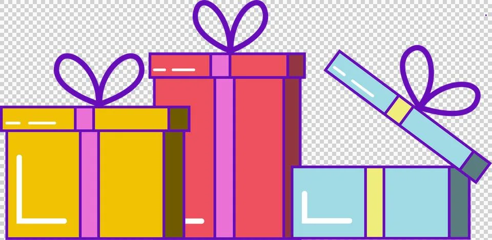 Wrapped gift boxes are sitting in flat design with colorful ribbon bows, Stock Illustration