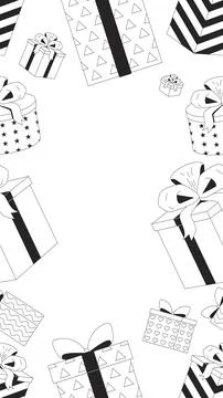 Wrapped gift boxes black and white vertical border copyspace Stock Illustration