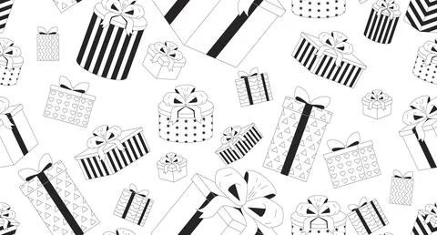 Wrapped gift boxes black and white repeating pattern Stockillustratie