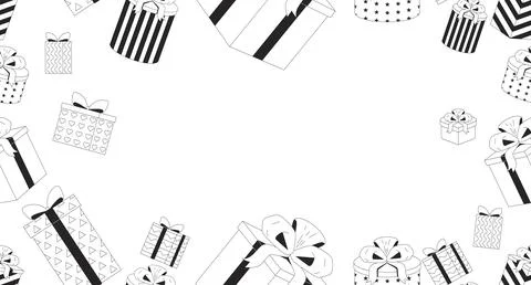 Wrapped gift boxes black and white border copy-space 스톡 일러스트
