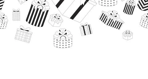 Wrapped gift boxes black and white top border Stock Illustration