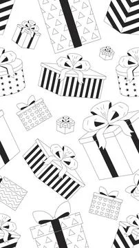 Wrapped gift boxes black and white vertical repeating pattern Stockillustratie