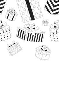 Wrapped gift boxes black and white vertical top border Stock Illustration