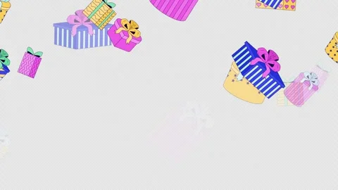 Wrapped gift boxes falling down top border video overlay Stock Footage 333110375