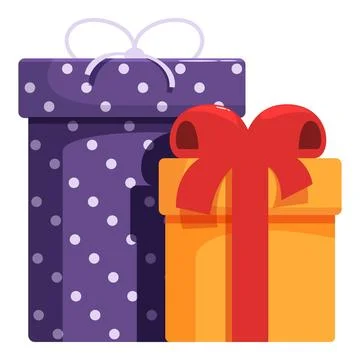 Wrapped gift boxes with polka dots and red ribbon celebrating special occasio Stock Illustration
