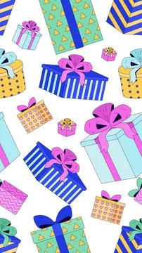 Wrapped gift boxes vertical seamless pattern illustration Stockillustratie