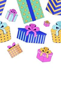 Wrapped gift boxes vertical top frame illustration Stock Illustration