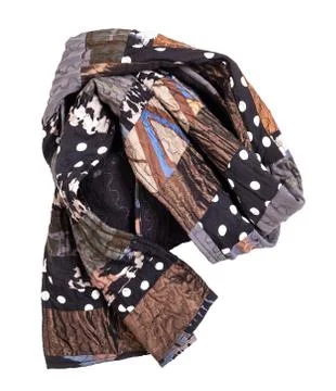 Wrapped handmade brown patchwork scarf isolated Stock Photos