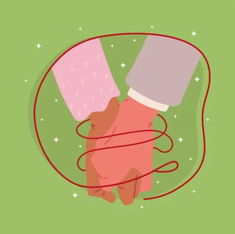 Wrapped hands in string of destiny Stock Illustration