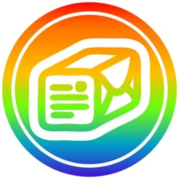 Wrapped parcel circular in rainbow spectrum Illustrazione stock