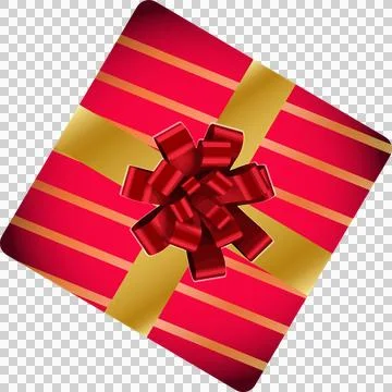 Wrapped present is featuring flat design red gift box with gold ribbon bow, Stock Illustration