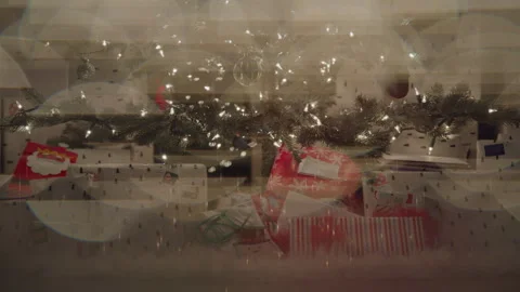 Wrapped Presents Beneath the Christmas Tree at Night Stock Footage 270307956
