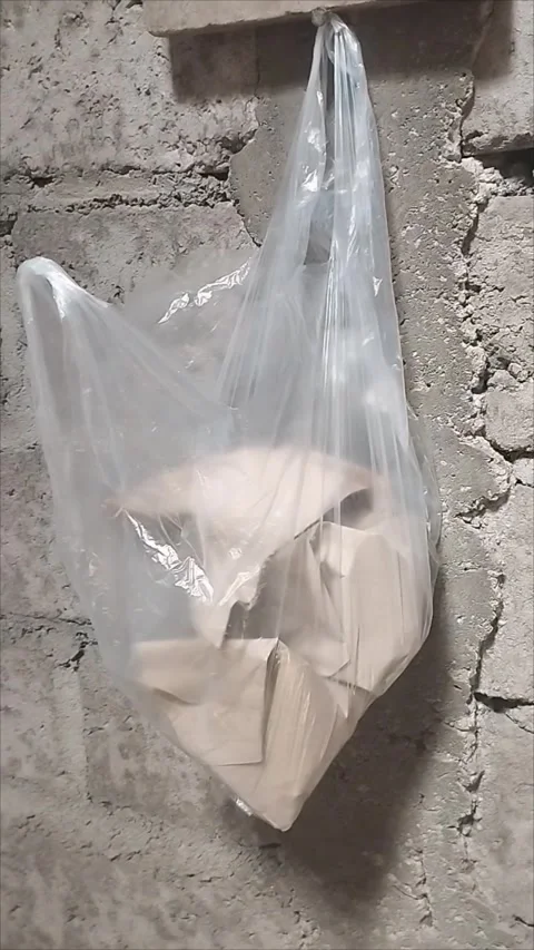 Wrapped rice hanging from a white plastic bag Stock Footage 294875842