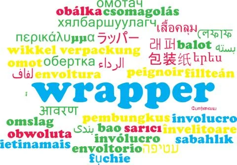 Wrapper multilanguage wordcloud background concept Stock Illustration