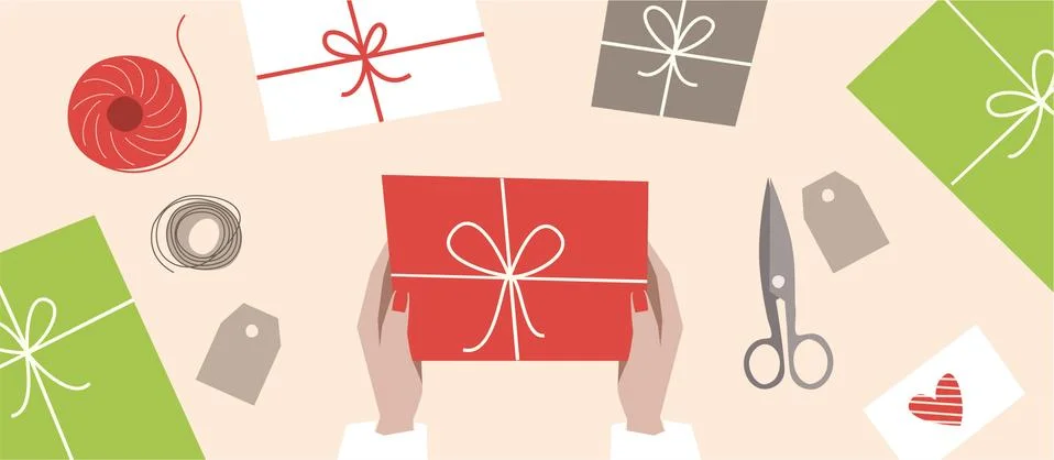 Wrapping gift box vector illustration. Preparation for the holidays. Stock Illustration