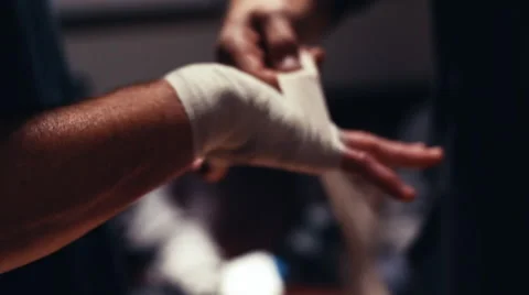 Wrapping Hands of Boxer Preparing For Boxing Match Stock Footage