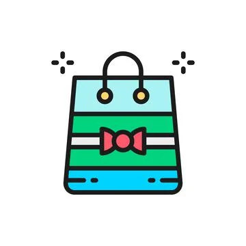 Wrapping package, gift, bag flat color line icon. Isolated on white background Stock Illustration