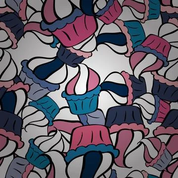 Wrapping paper. Cupcake seamless pattern. Cute birthday background on blue, pink Illustrazione stock