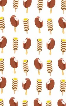 Wrapping paper pattern of chocolate ice cream pops and Twisted ice cream on a wh Stock Illustration